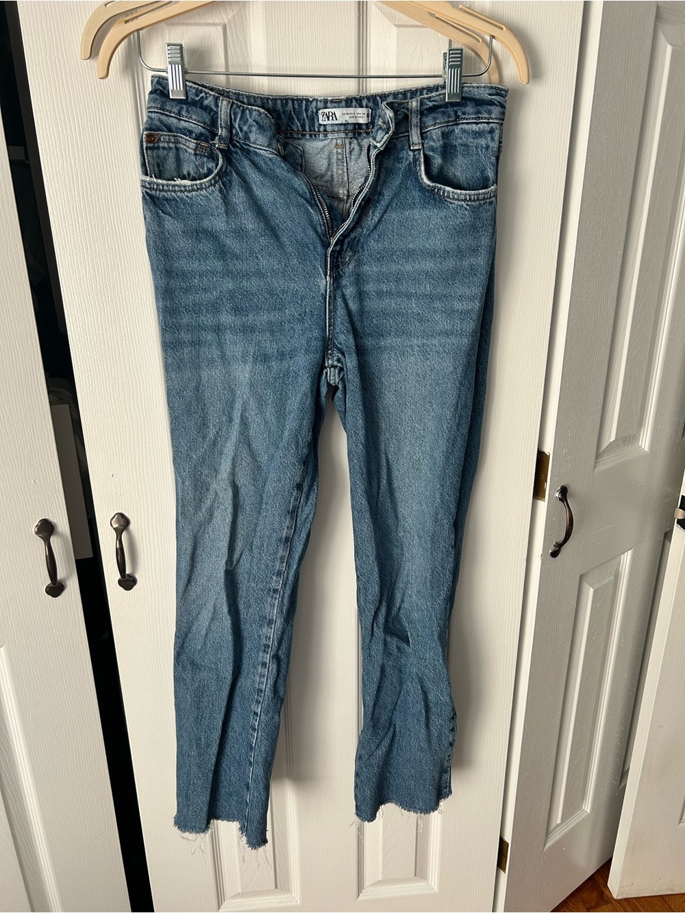 Zara Light Blue High-Rise Straight-Leg Jeans